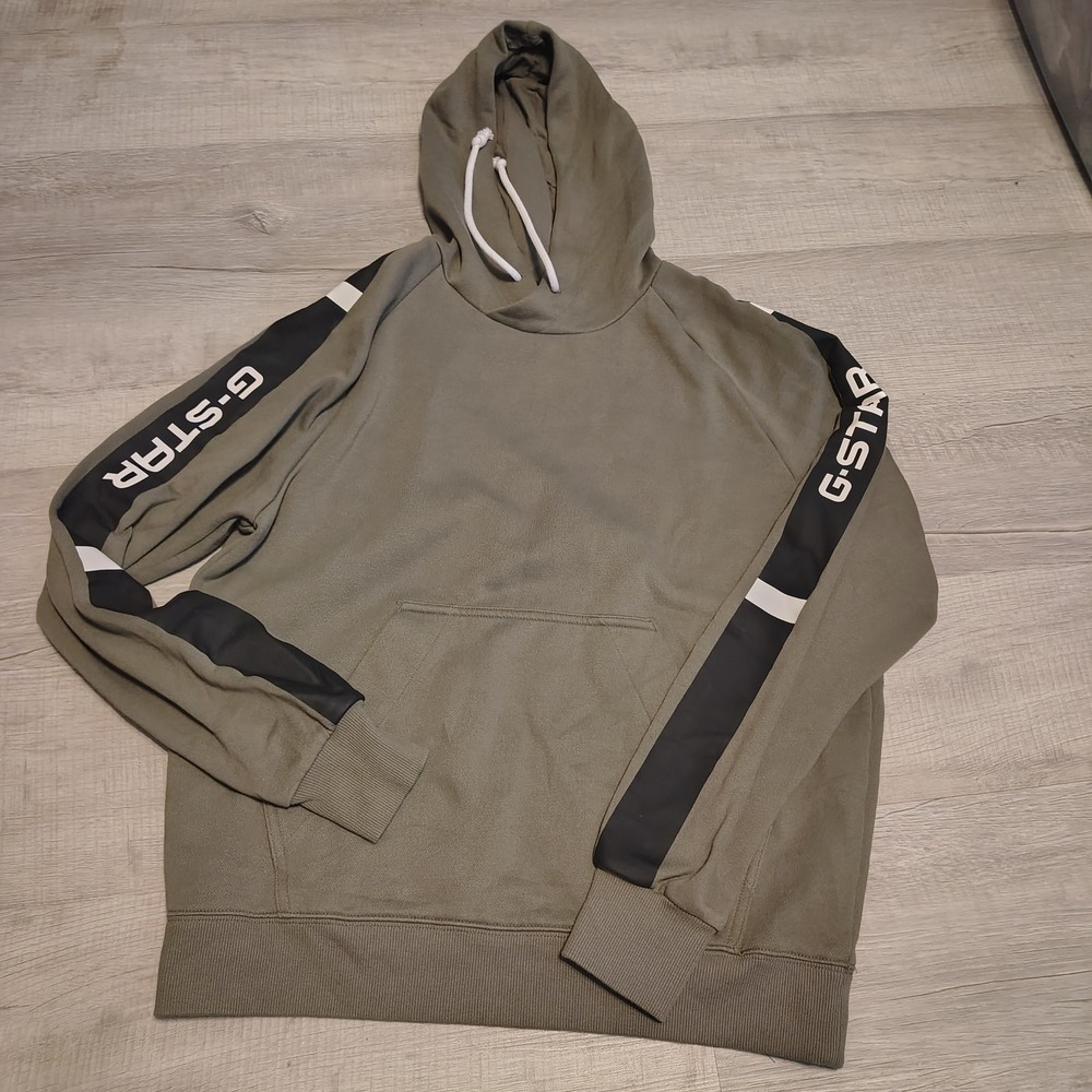 G-Star Raw Mens Hoodie Olive Green Logo Tape Pullover D12087-K007-7159 Size L
